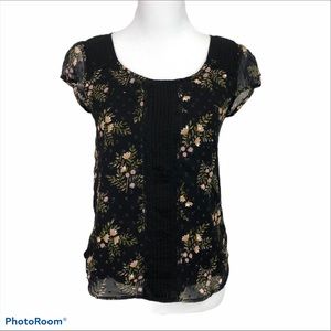 LC Lauren Conrad short sleeve sheer overlay round neck pullover blouse